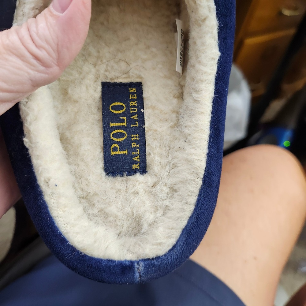 Polo Ralph Lauren Klarence Mens Navy Blue Microsuede Scuff Slippers Size 7 - Picture 6 of 9